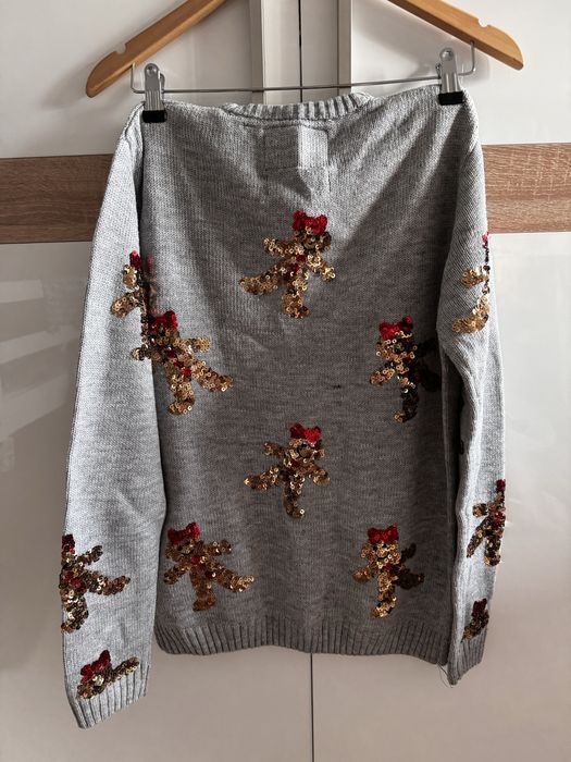 новорічний светр xs-s імбирний пряничний чоловічок святковий сірий