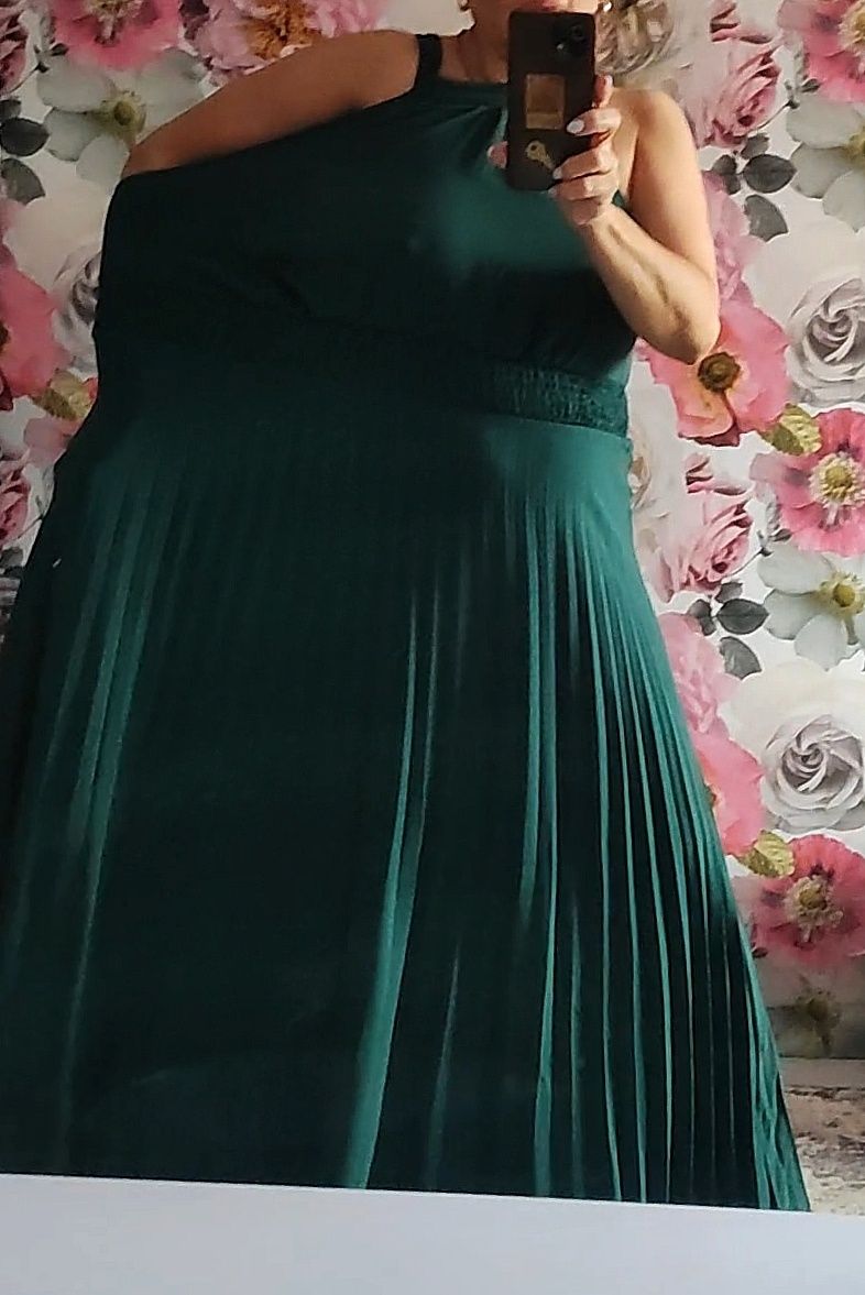 długa Długa maxi elegancka sukienka butelkowa zielen wesele plussize 4