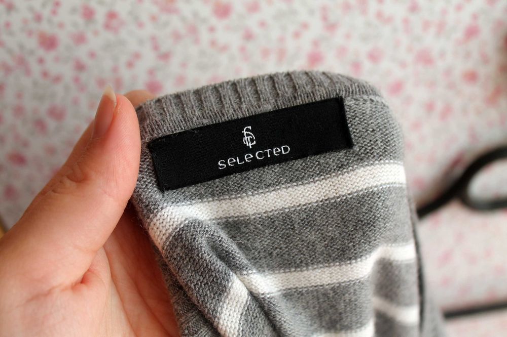 męski szary sweter premium w białe paski Selected