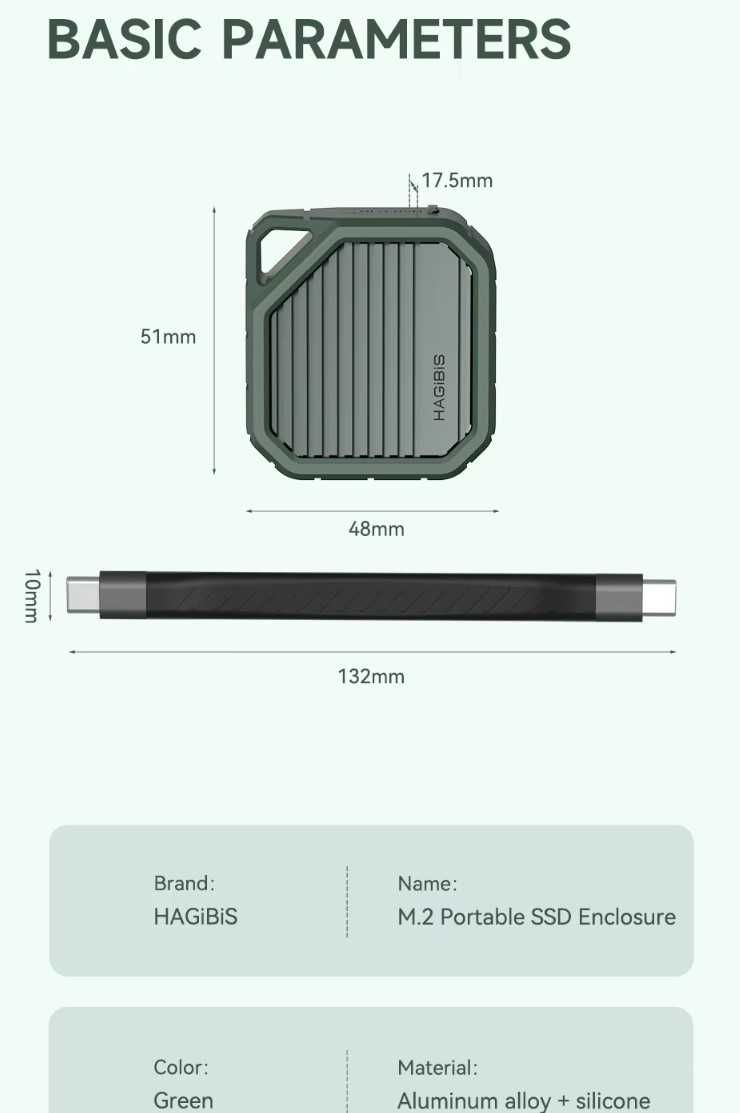 Hagibis 2230 корпус для SSD M2 NVMe 10Gbps Type C USB3.2 Gen2 with Fan