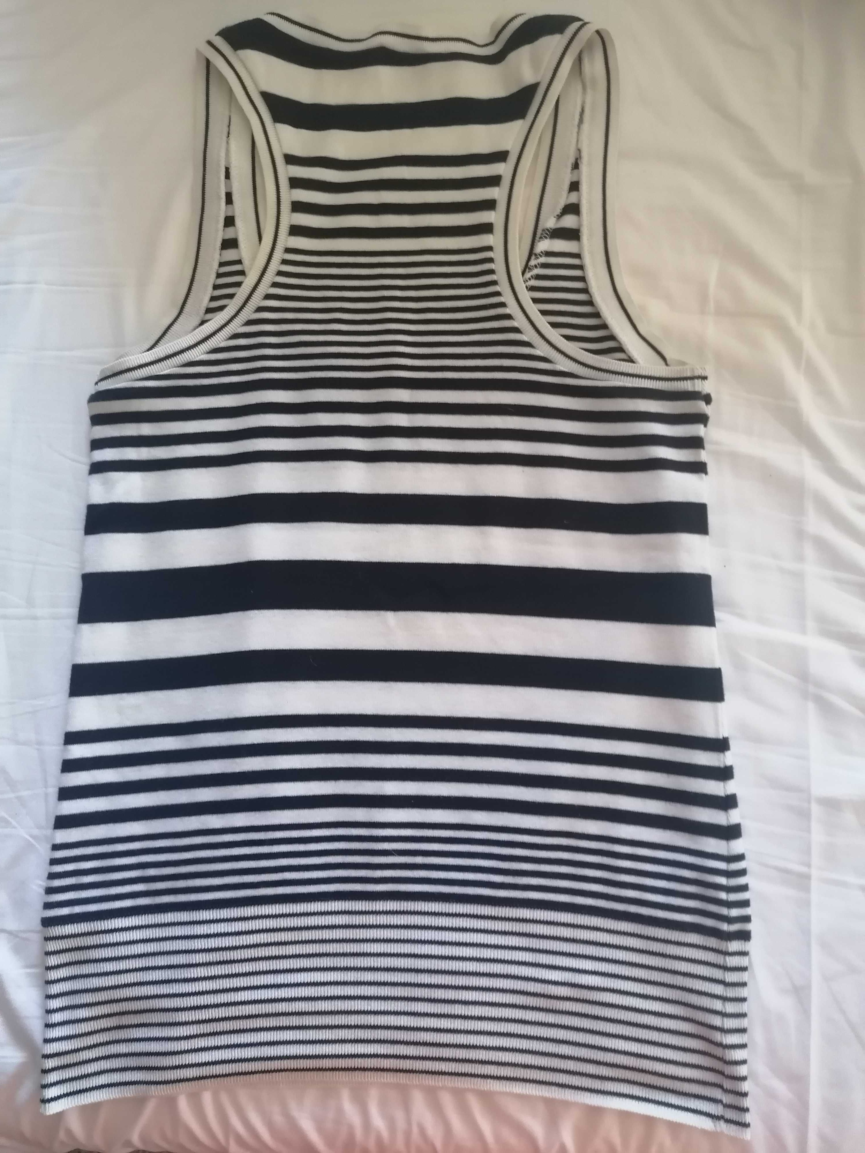 T shirt sem mangas às riscas.
