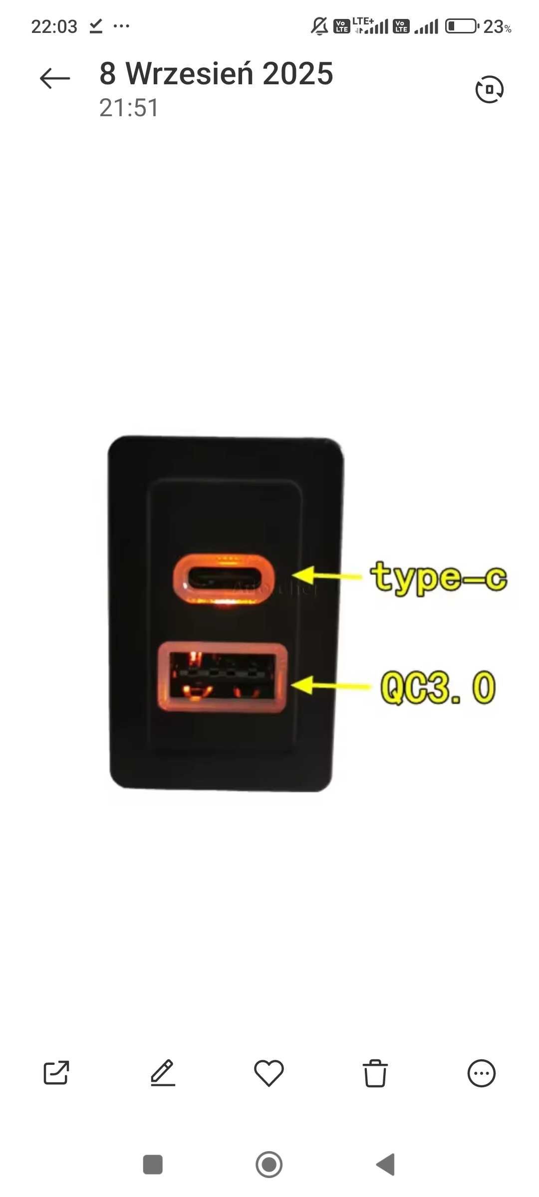 Ładowarka samochodowa Szybka QC3.0 Typ-c USB Adapter Gniazdo interfejs