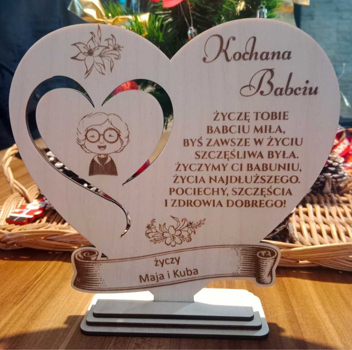 Drewniana Statuetka Ramka na Zdjecie na Dzień Babci i Dziadka