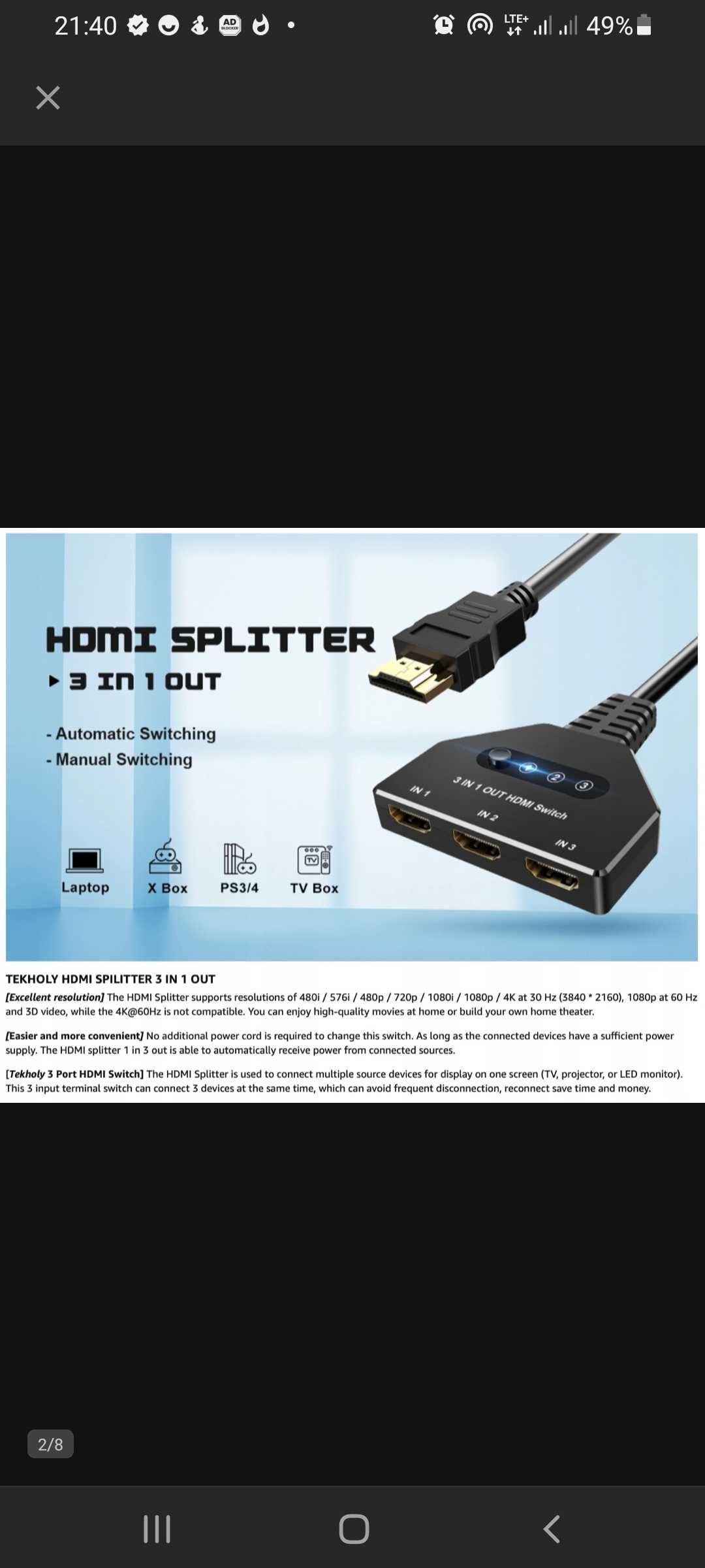 Przełącznik Techole HDMI HS309-BK HDMI 3 w 1