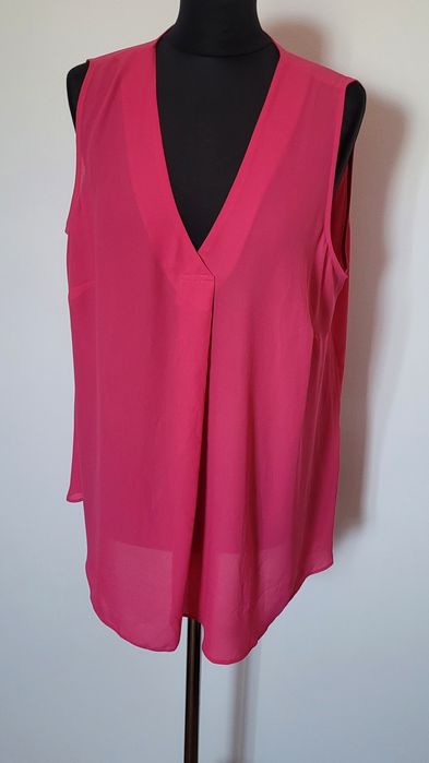 Nowa przepiękna fuksjowa bluzka tunika damska szyfonowa bez rękawów 44