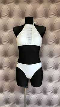 Strój kąpielowy bikini halter top biały wycięcia L i XL
