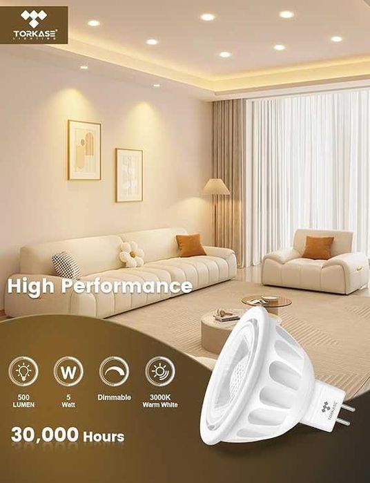 LED MR16 Torkase – 5 W (odpowiednik 50 W), ciepła biała 3000 K, kąt 36