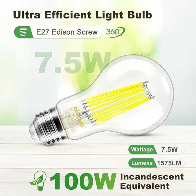 DiCUNO Edison żarówka LED E27,Classic 7,5W zamiennik żarówki 100W 2szt