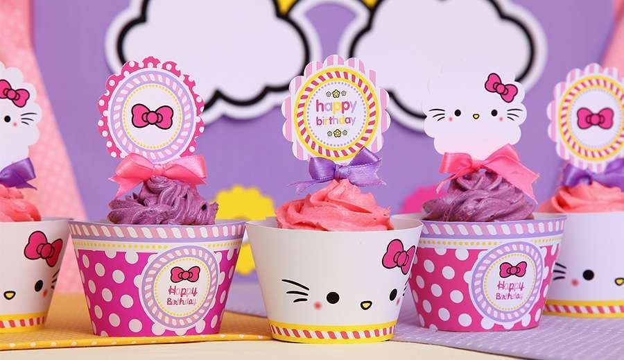 Hello Kitty różowy jot kotek szablony urodziny słodki stół ozdoby