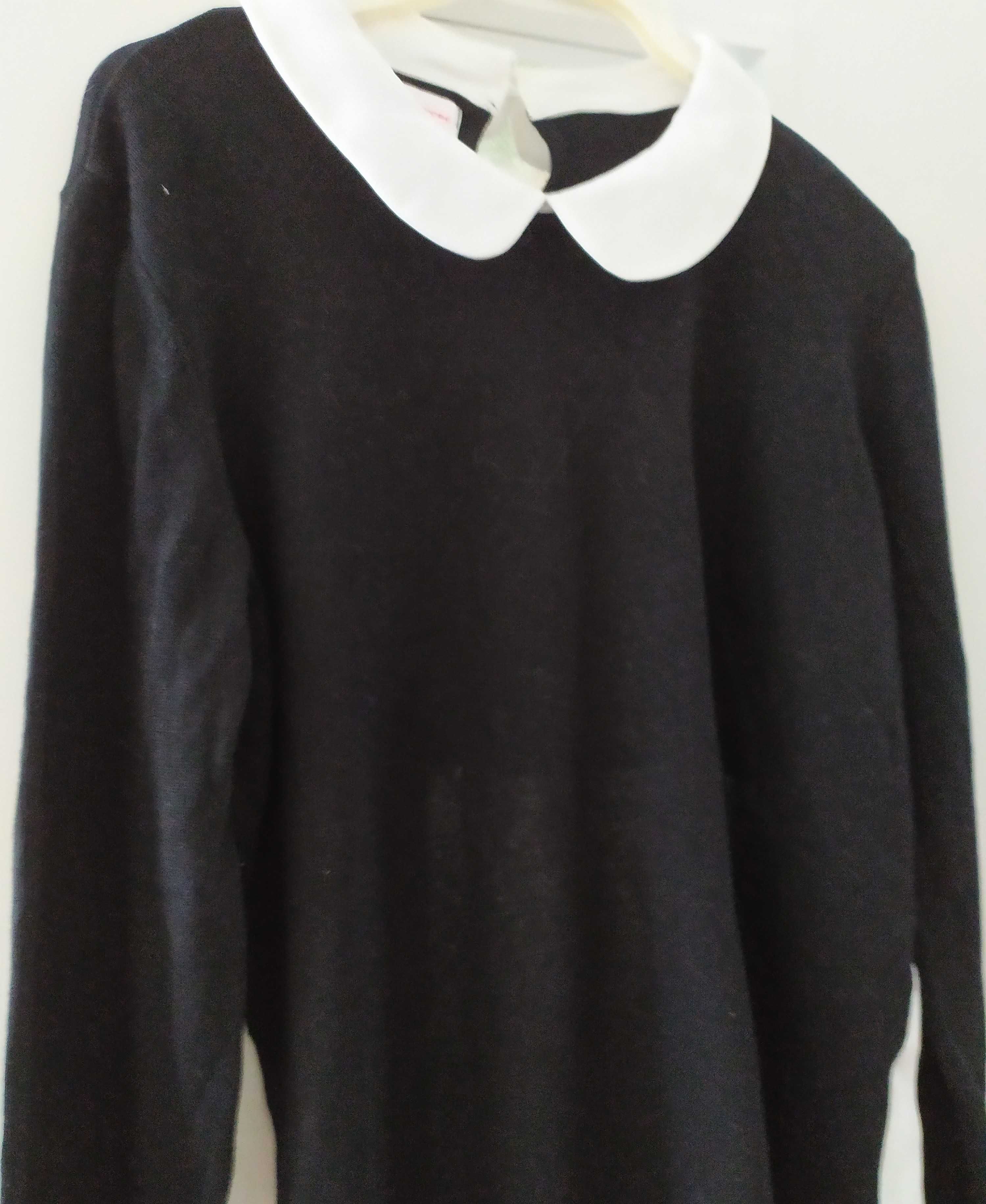 czarny cienki sweterek z białymi dodatkami marka Sheego rozmiar 46