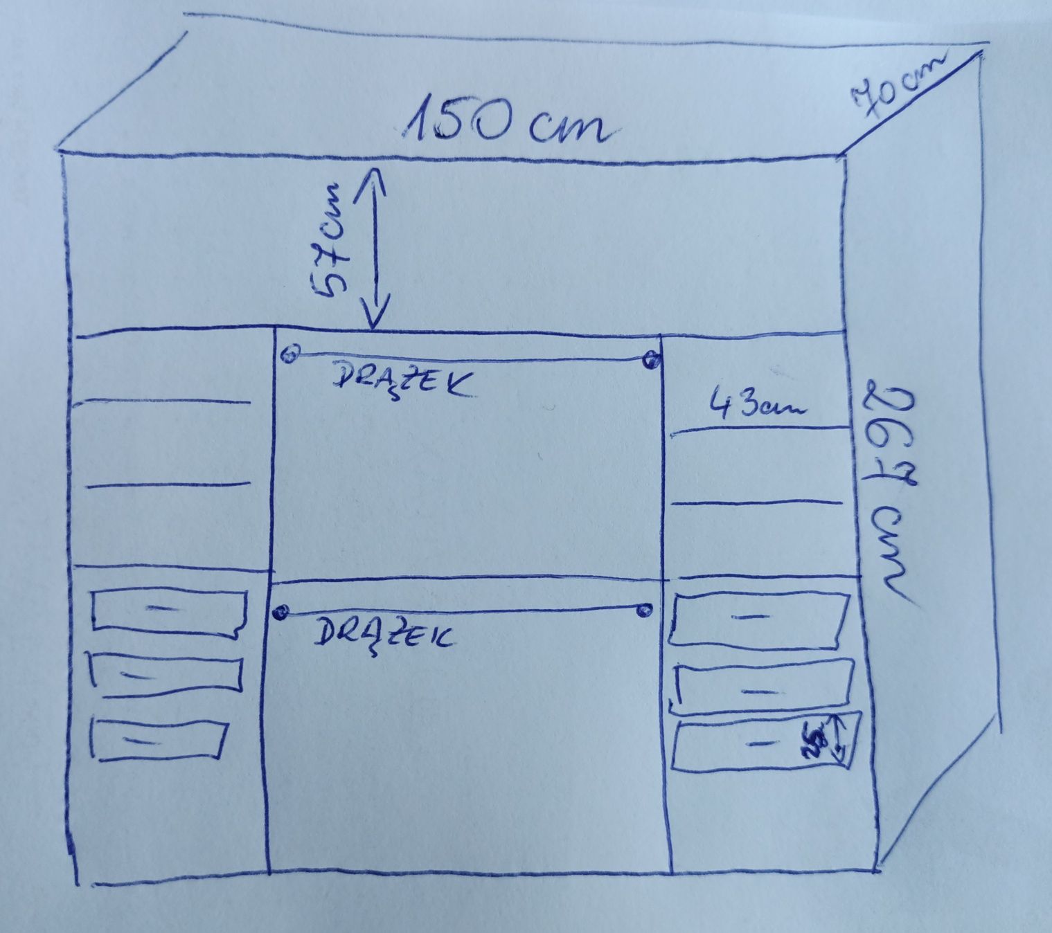 Szafa do zabudowy szerokość 150 cm, 6 szufla Blum