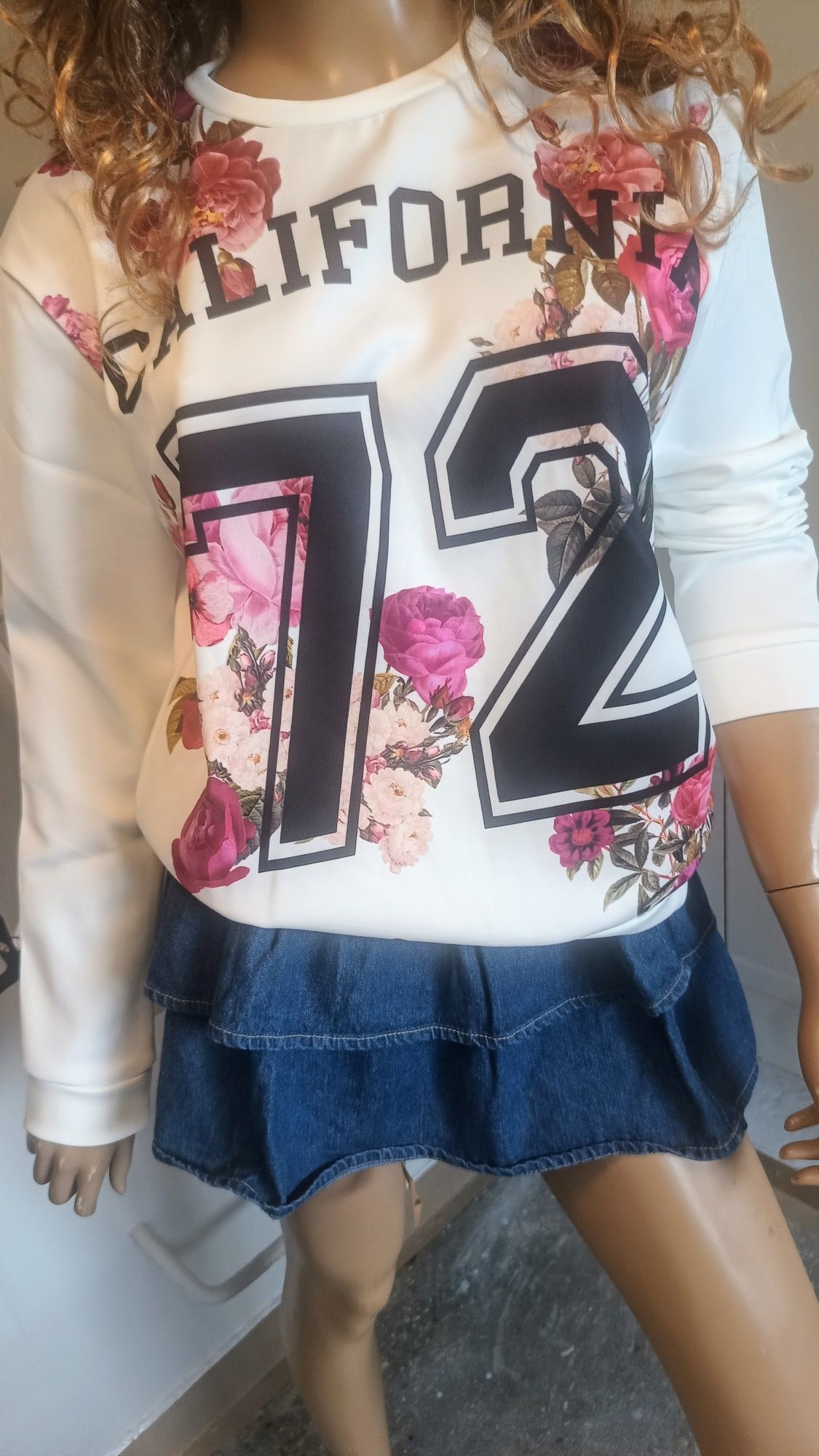 Piękna bluza w kwiaty Ecru M/L
