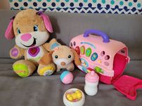 Kuferek transporterek + miś Fisher price