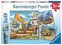 Puzzle 3 x 49 elementów. Duże maszyny budowlane. Ravensburger