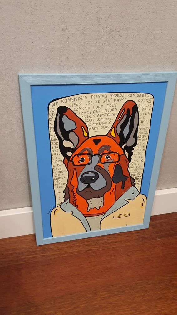 Owczarek niemiecki pies policyjny obraz grafika plakat A3 handmade