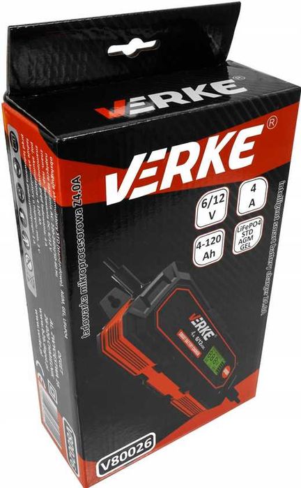 Prostownik Ładowarka Akumulatora 6V/12V 4A LCD VERKE