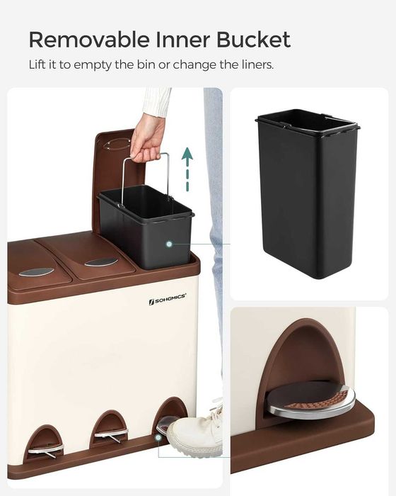 Kosz na śmieci ,3-komorowy ,kremowo-brązowy