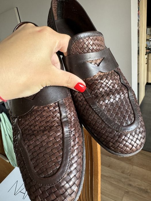 Чоловічі темно-коричневі лофери із плетінням bottega veneta