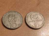 Dwie monety z PRL-u 10 złotych Mickiewicz z '75 i 10 złych Prus '77