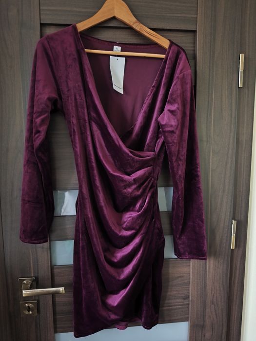 Sukienka welurowa śliwka r xl