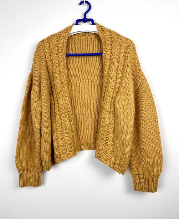 Sweter wełniany kardigan damski retro żółty oversize boxy r. L