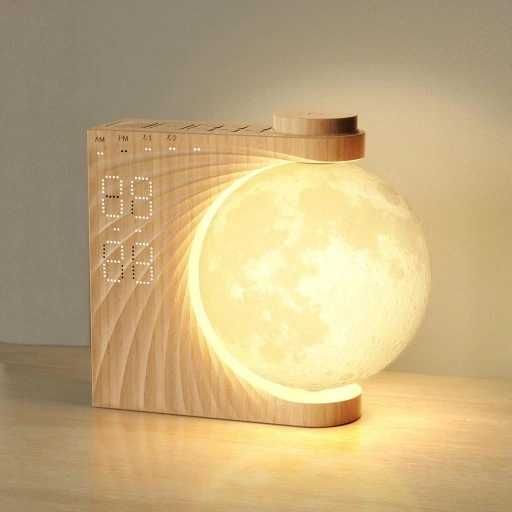 Lampka nocna budzik zegarek kołysanka księżycowa lampa odgłosy
