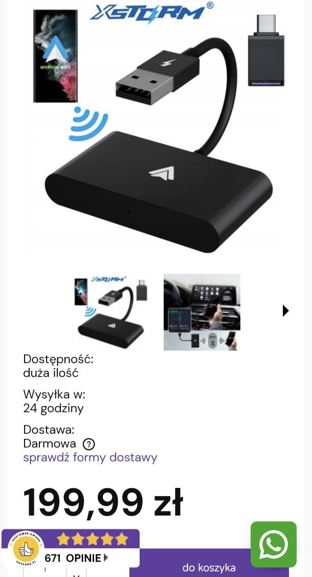 Adapter Android Auto Bezprzewodowy BT Wi-Fi 
AUTO XSTORM ADAPTER WIFI