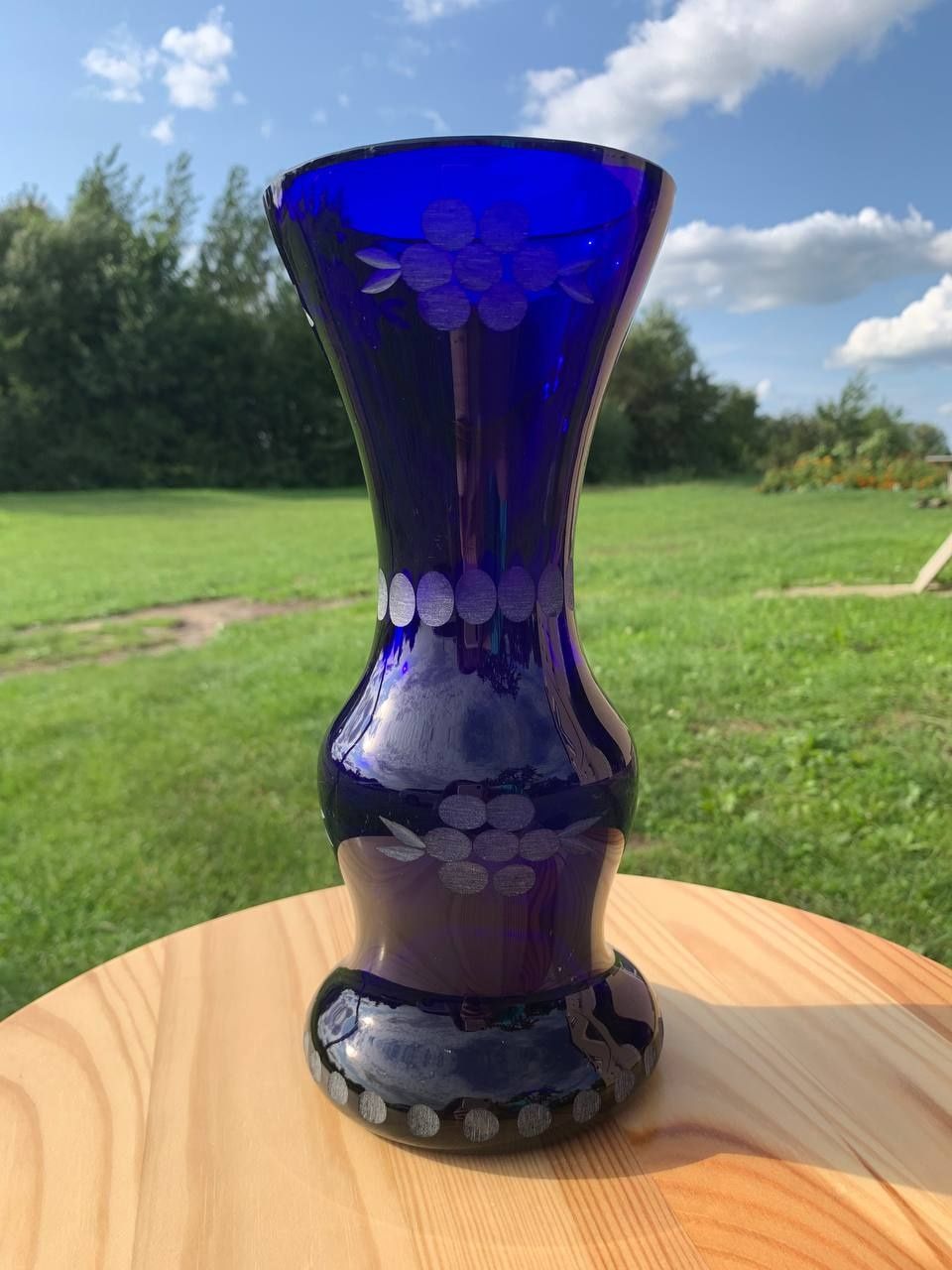 Синя класична кришталева/хрустальна ваза для квітів