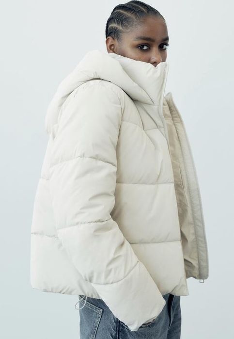 Зимова жіноча куртка-пуховик Zara ( L, 30) світло-сіра