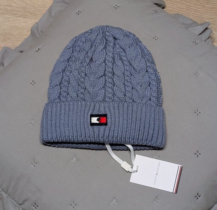 Niebieska czapka akryl unisex damska męska Tommy Hilfiger