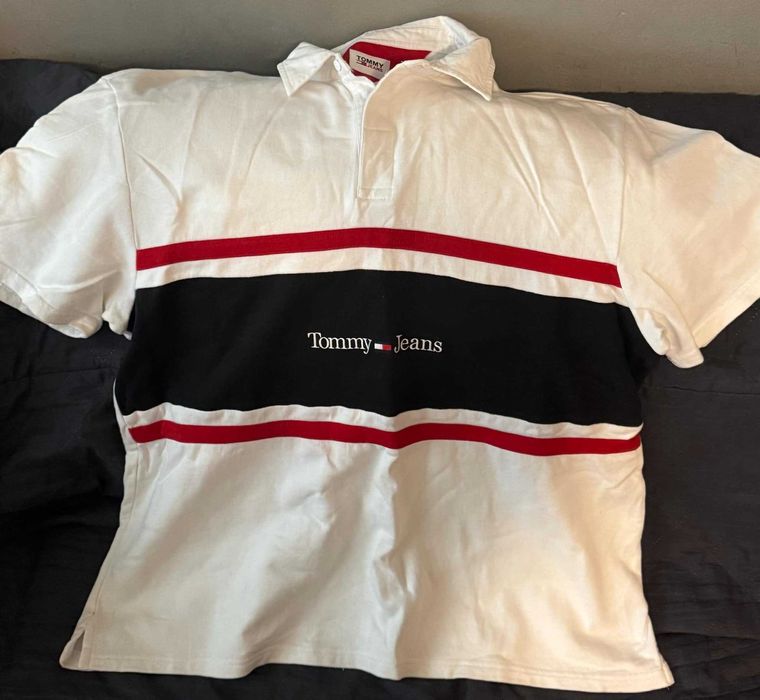 Tommy Jeans Biała koszulka w paski z logo 100% bawełna Okazja! Opis!