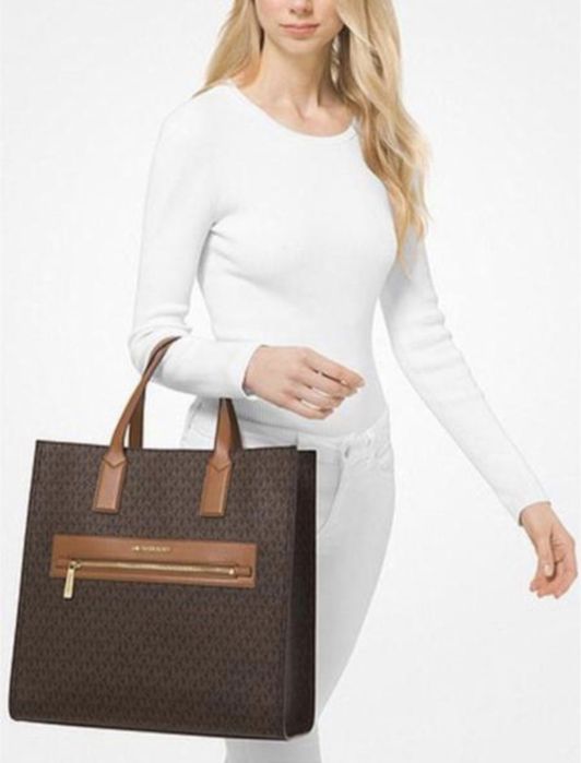 Сумка michael kors kenley tote bag monogram brown large, оригінал