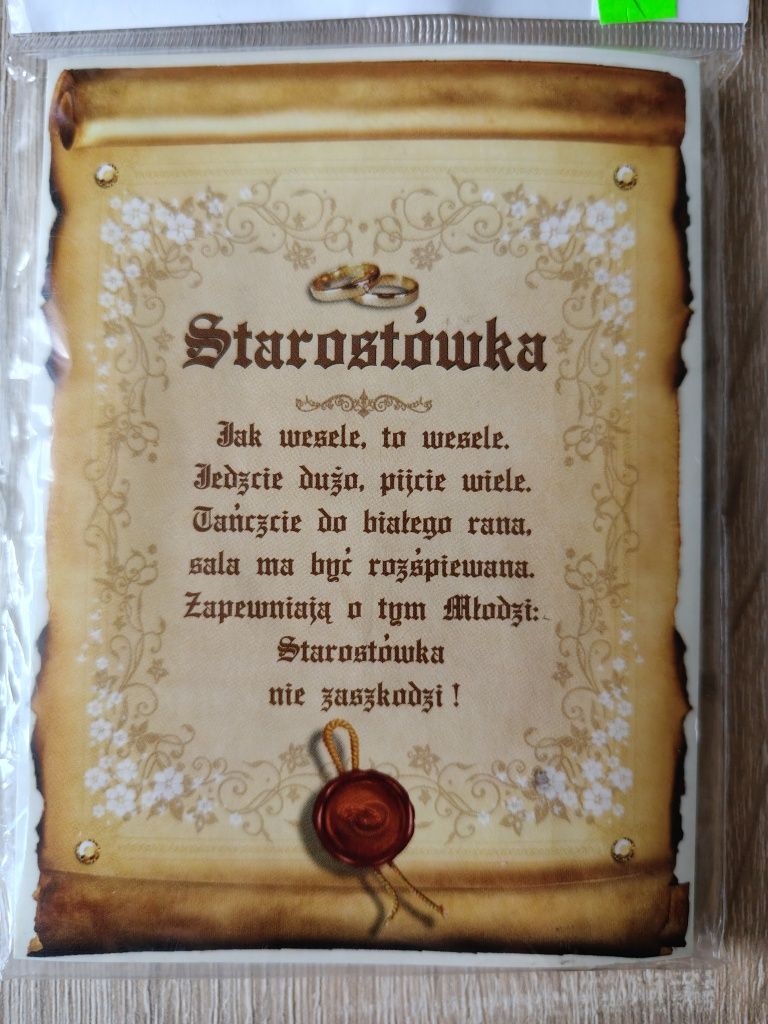 Naklejki, etykiety na wódkę weselną starostówkę, starostówka, wesele