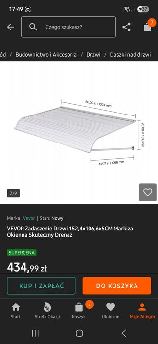 Zadaszenie nad drzwi, daszek aluminiowy