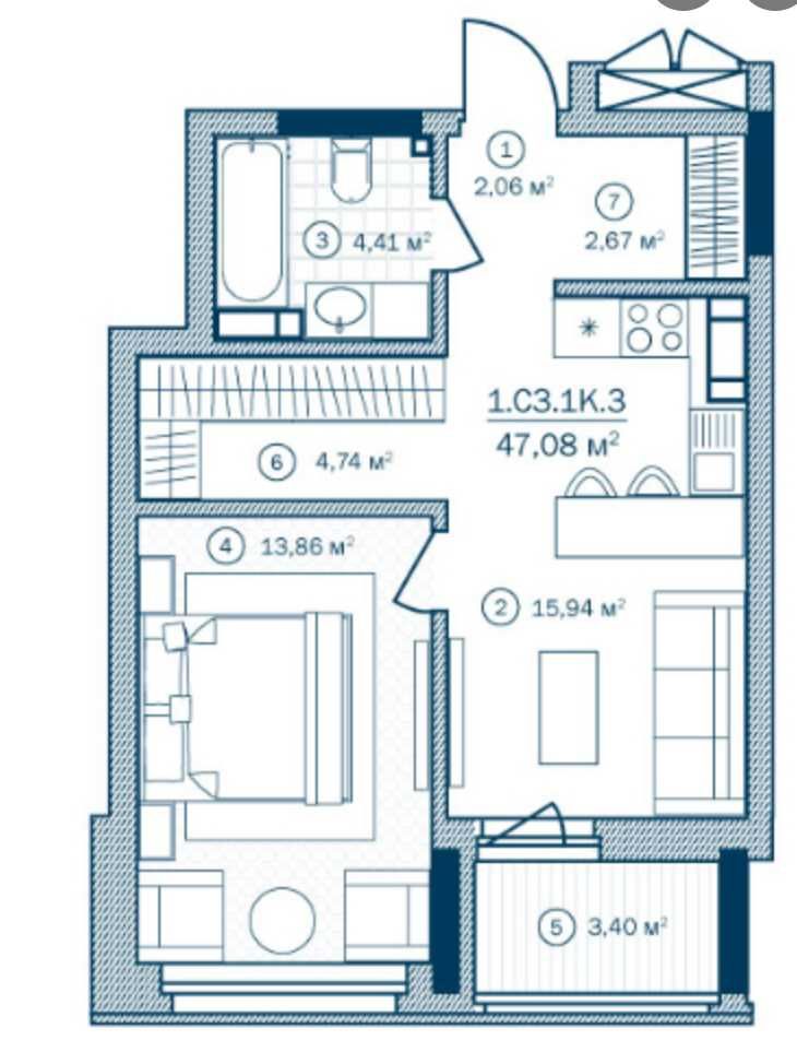 ЖК Rusaniv Residence Переуступка-Продаж 1-к квартири 47,08 кв.м