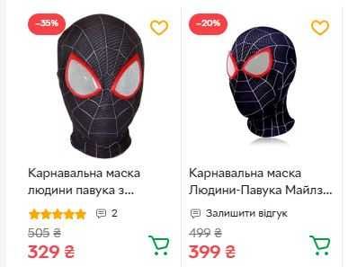 Карнавальная маска человека паукам из ткани майлз моралес