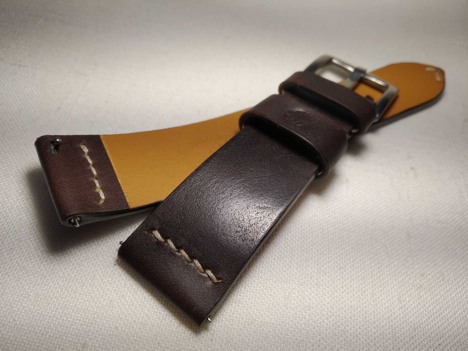 Skórzany pasek do zegarka 22/20 mm- skóra jucht ,kolor ciemny kasztan.