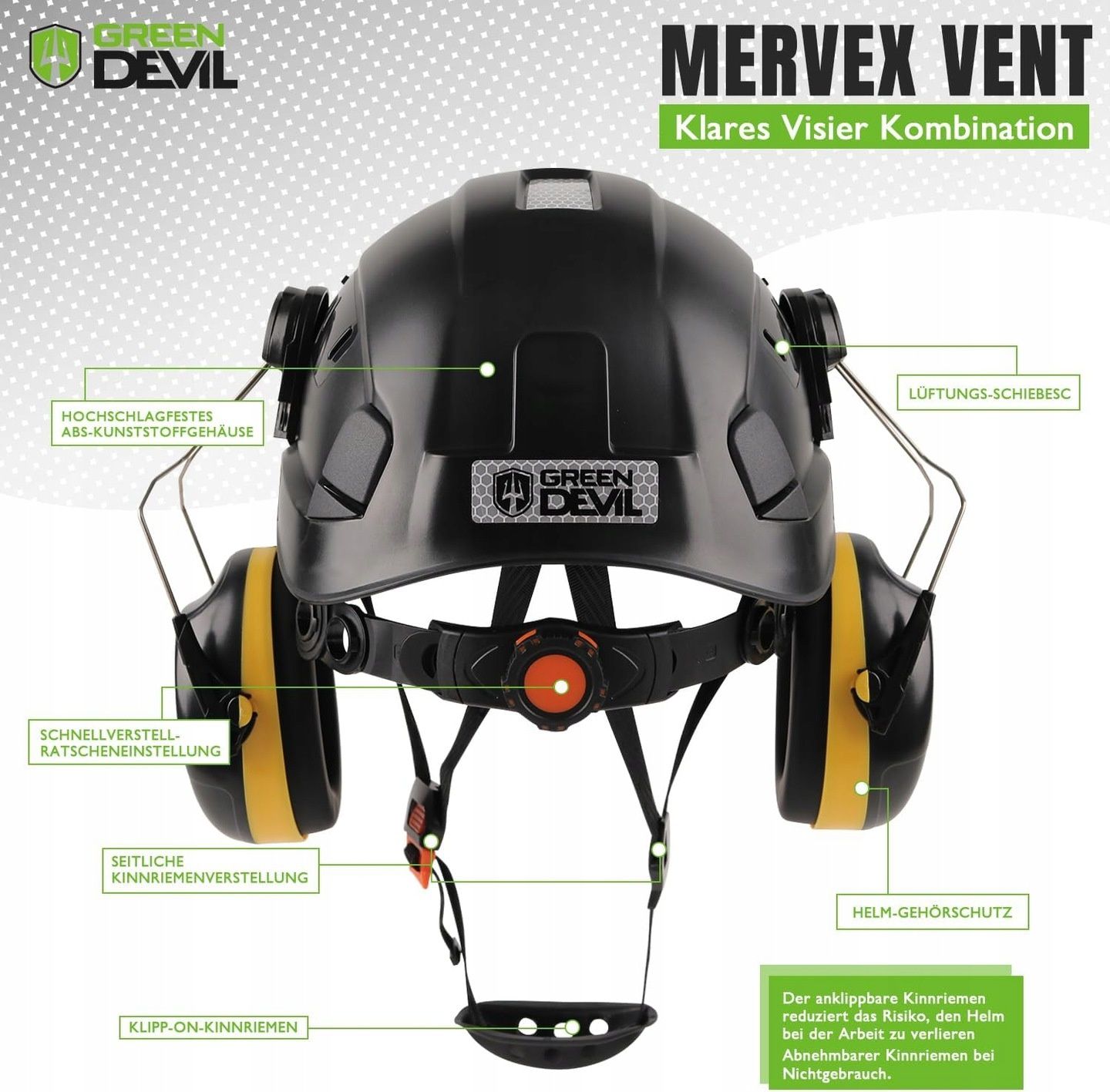 Kask Ochronny GREEN DEVIL 3w1 z Wizjerem i Nausznikami
