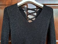 Sweter Damski miękki Akryl dekolt38 MissSelfridge Czarny+Srebrne nitki