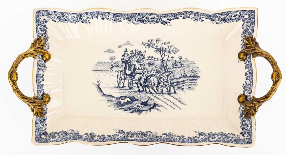 Dekoracyjna Stylowa Taca Misa Ceramiczna Biała Złota Na Nóżkach 182439