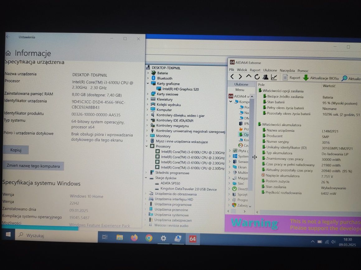 Ultrabook laptop 14'' klaw. Podświetlena SSD i3 8gb DDR4