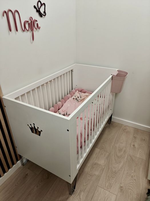 Łóżeczko 120x60 Klupś Blanka Białe + materac Bamiboo