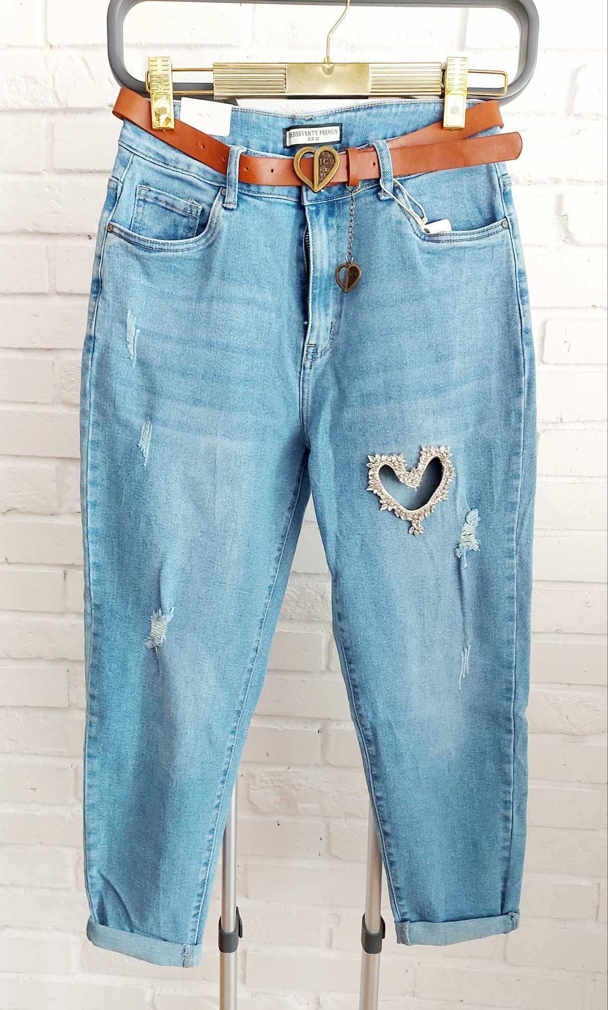 SPODNIE JEANSY Boyfriend Serce Kryształki Cyrkonie M L XL 2XL 3XL