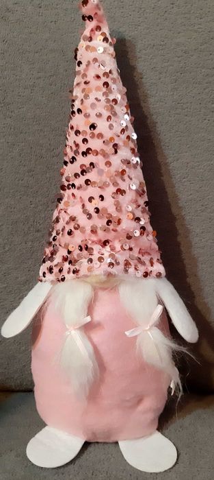 Skrzaty - krasnale ozdoba na święta różowy czerwony i biały