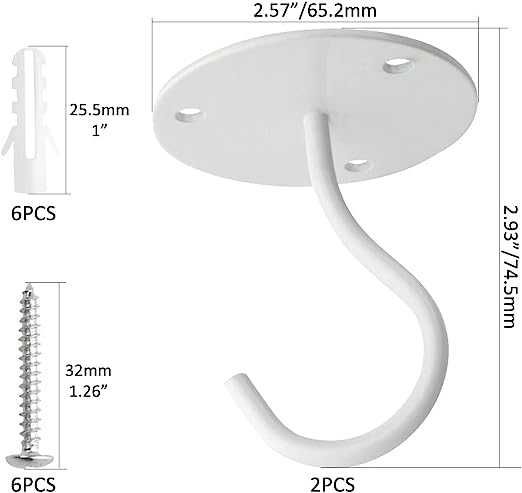 2-Pack Haki sufitowe ze śrubami i kotwami białe