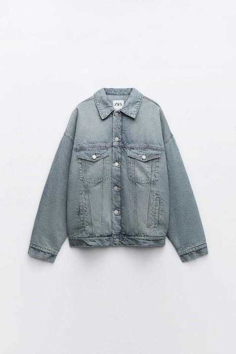 Теплая джинсовая куртка оверсайз Zara, XS-S, оригинал
