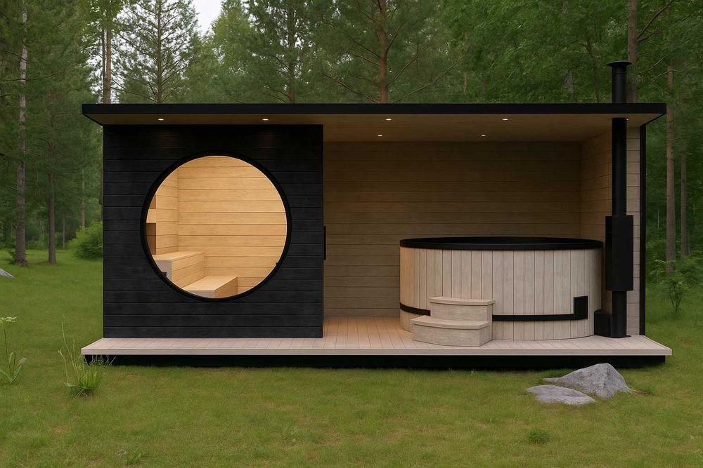 Sauna domek z tarasem pod balie PRODUCENT jakość AuraForest