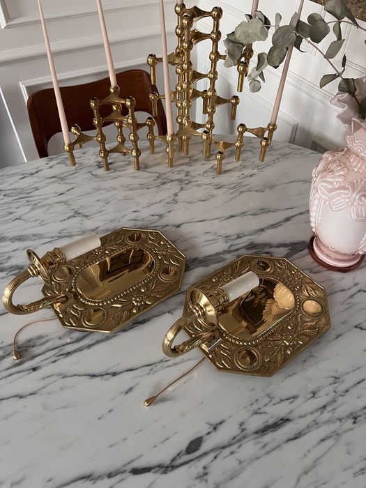 Bardzo ciężkie 4kg mosiężne braz brazu kinkiety mosiądz kwiaty vintage