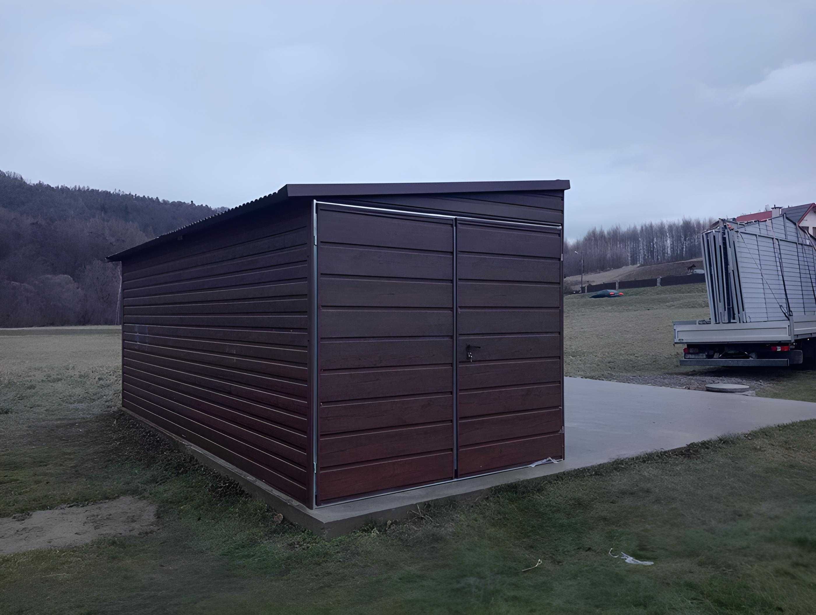 Garaż Blaszany Blaszak spad na bok drewnopodobny PREMIUM