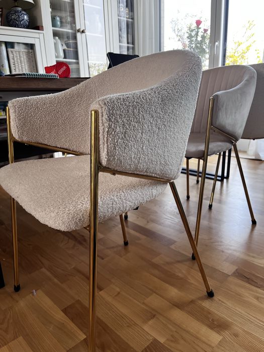 Krzesło w stylu glamour, kremowe,baranek